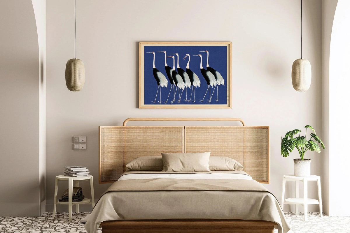 Ogata Korin Cranes Print: Japanese Woodblock Art, Blue Version
