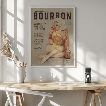 Blonde Whiskey Pinup Vintage Poster Canvas Wall Art | Babes of Bourbon Vol 3 Sexy Vintage Pin Up Girl Drinking Whiskey