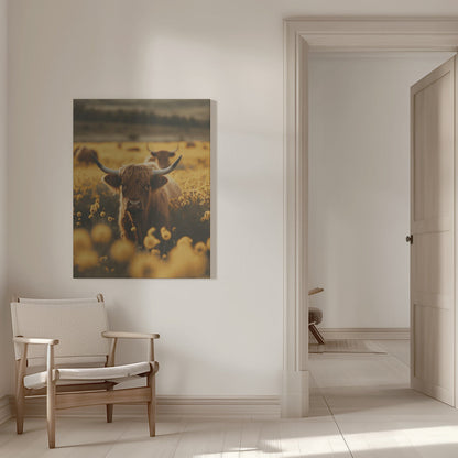 Wall Art Highland Cows In Flower Field
