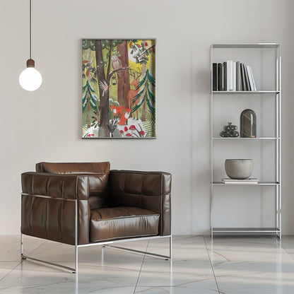 Décoration murale Forêt de Noël verte avec animaux Impression sur toile