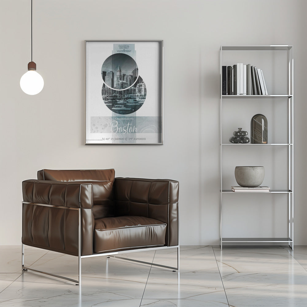 Art mural Affiche artistique BOSTON Front de mer | marbre turquoise