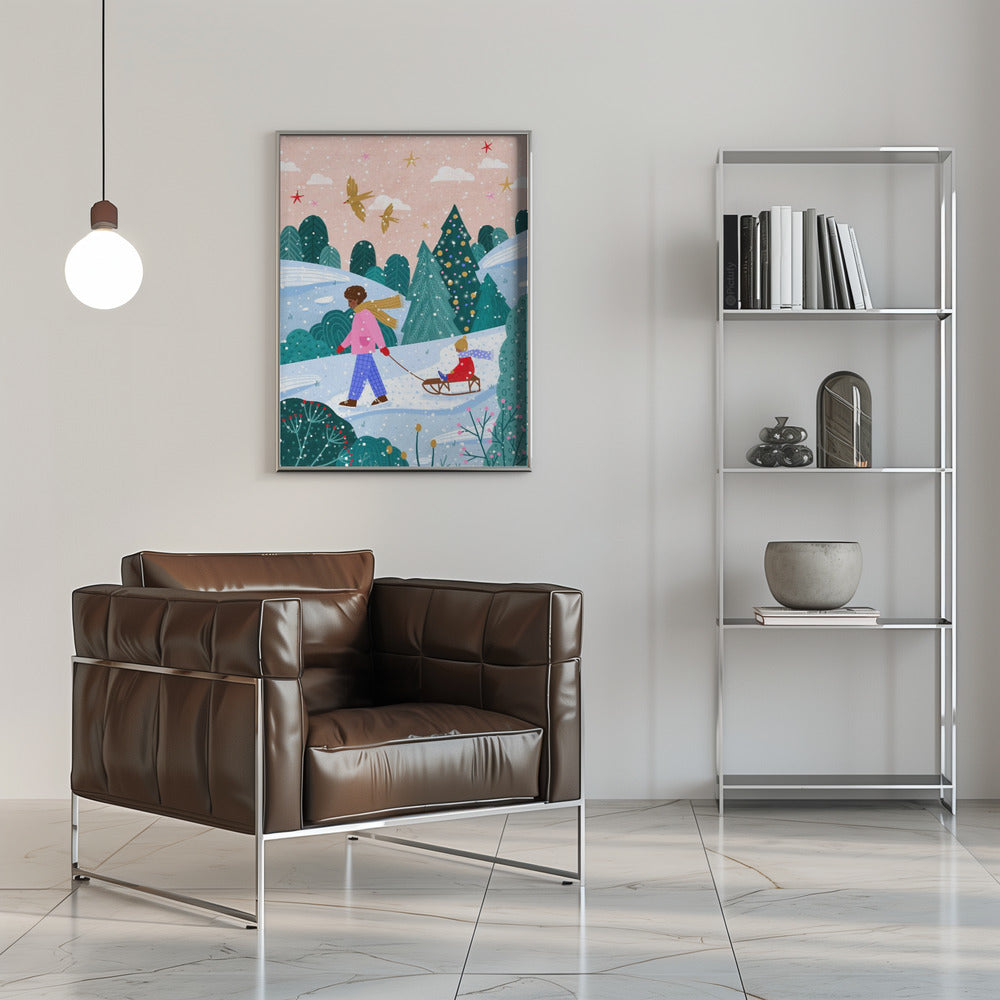 Tableau mural "Promenade en luge enneigée 2" sur toile