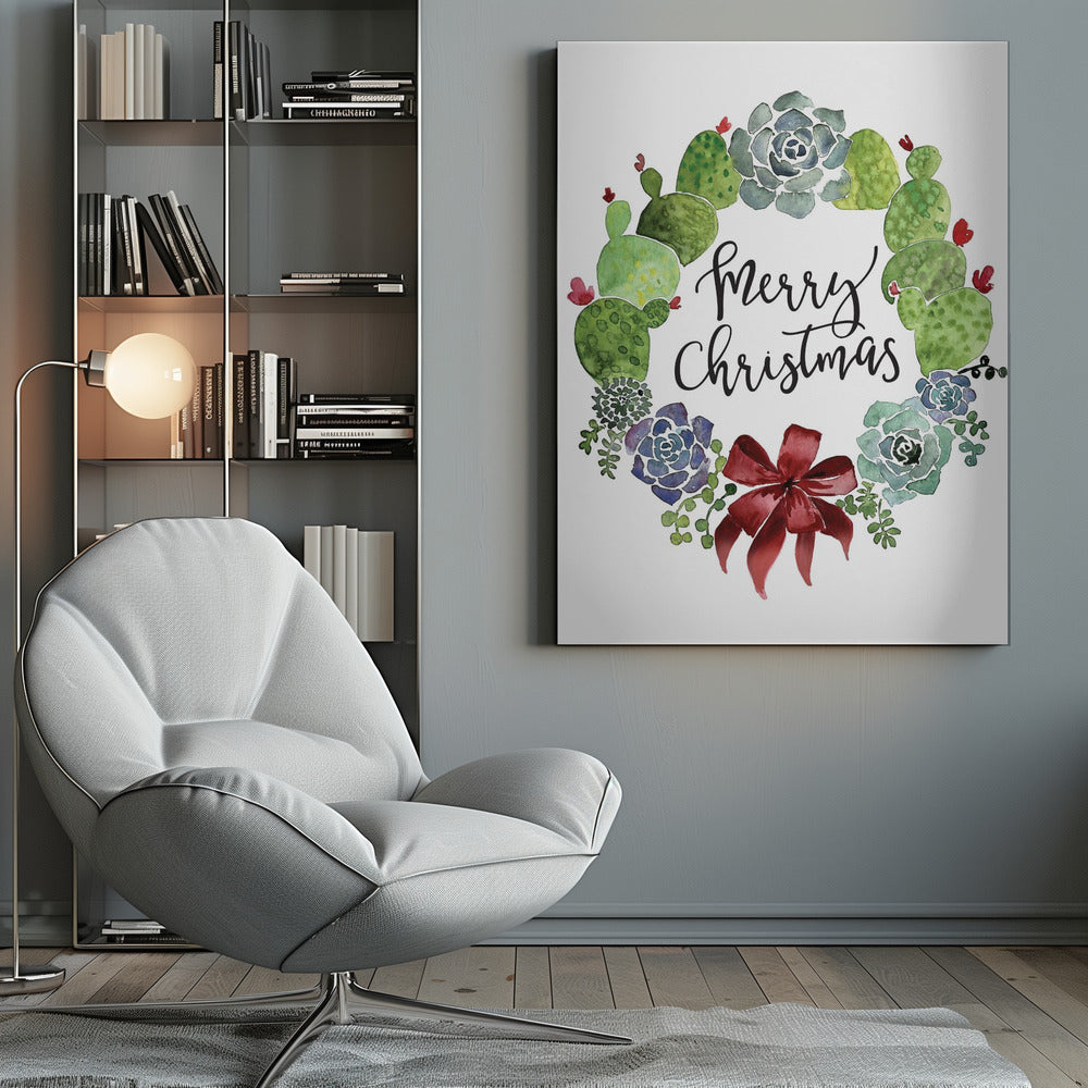 Décoration murale Couronne de Noël cactus et plantes grasses joyeux Noël