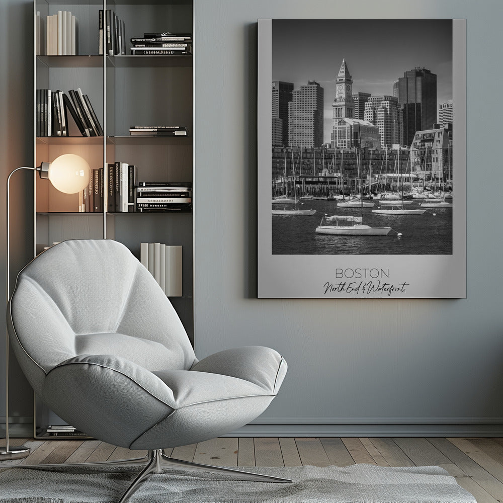 Black and White Boston North End Waterfront Canvas Wall Art | BOSTON Skyline North End & Waterfront