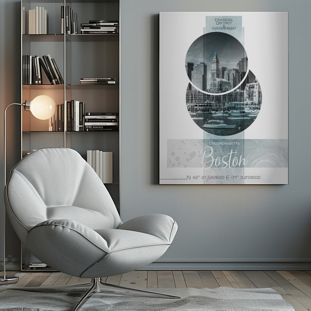 Art mural Affiche artistique BOSTON Front de mer | marbre turquoise
