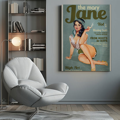 Art mural Mary Jane Rétro Vintage Pin-up Cannabis Art