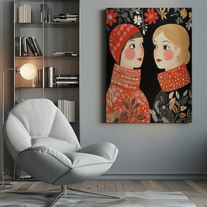 Décoration murale style vintage Mag femmes tricot toile imprimée