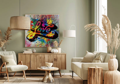 Multicoloured Love Typography Splash Art Canvas Wall Art