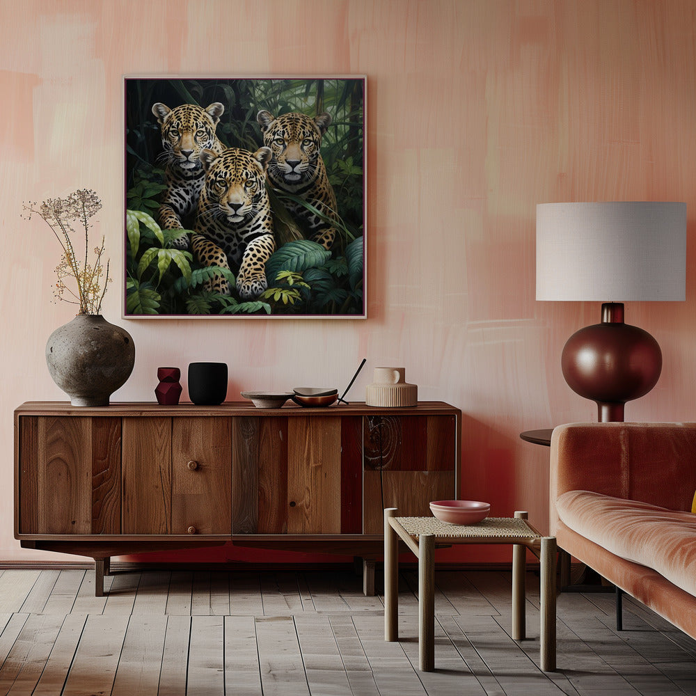 Décoration murale Trois jaguars dans la jungle