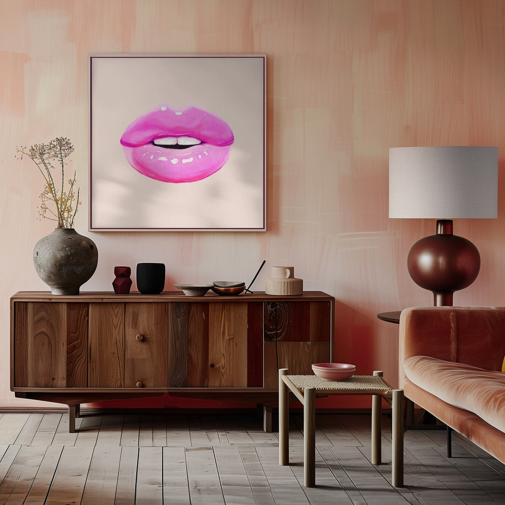 Glossy Pink Lips Minimal Pop Art Canvas Wall Art