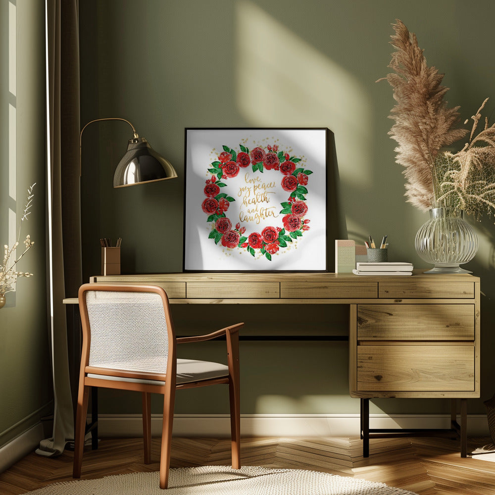 Décoration murale Couronne de vœux de roses rouges anglaises