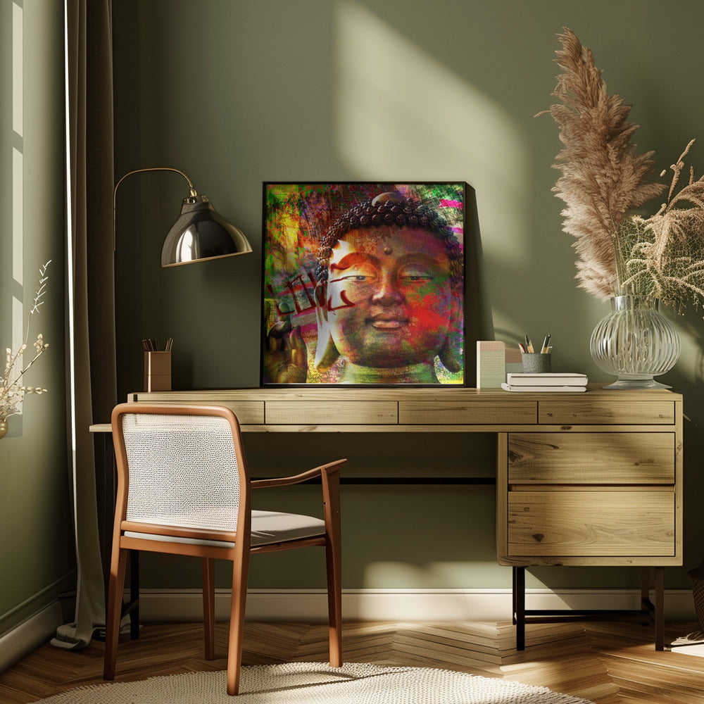 Colourful Buddha Face Street Art Collage Canvas Wall Art | Budalove