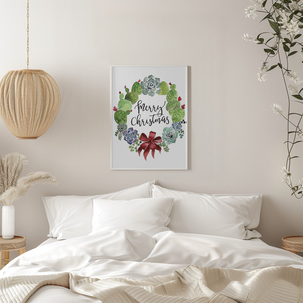 Décoration murale Couronne de Noël cactus et plantes grasses joyeux Noël