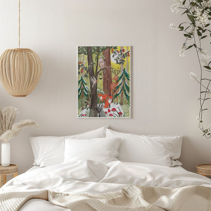 Décoration murale Forêt de Noël verte avec animaux Impression sur toile