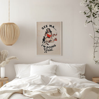 Art mural Affiche See Ma Drôle de Pin-up Vintage &amp; Chat