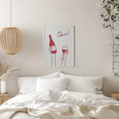 Wall art Cheers wine illustration & text (black & white)
