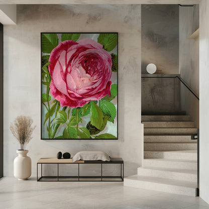 Art mural rose, lithographie de Madame John Laing