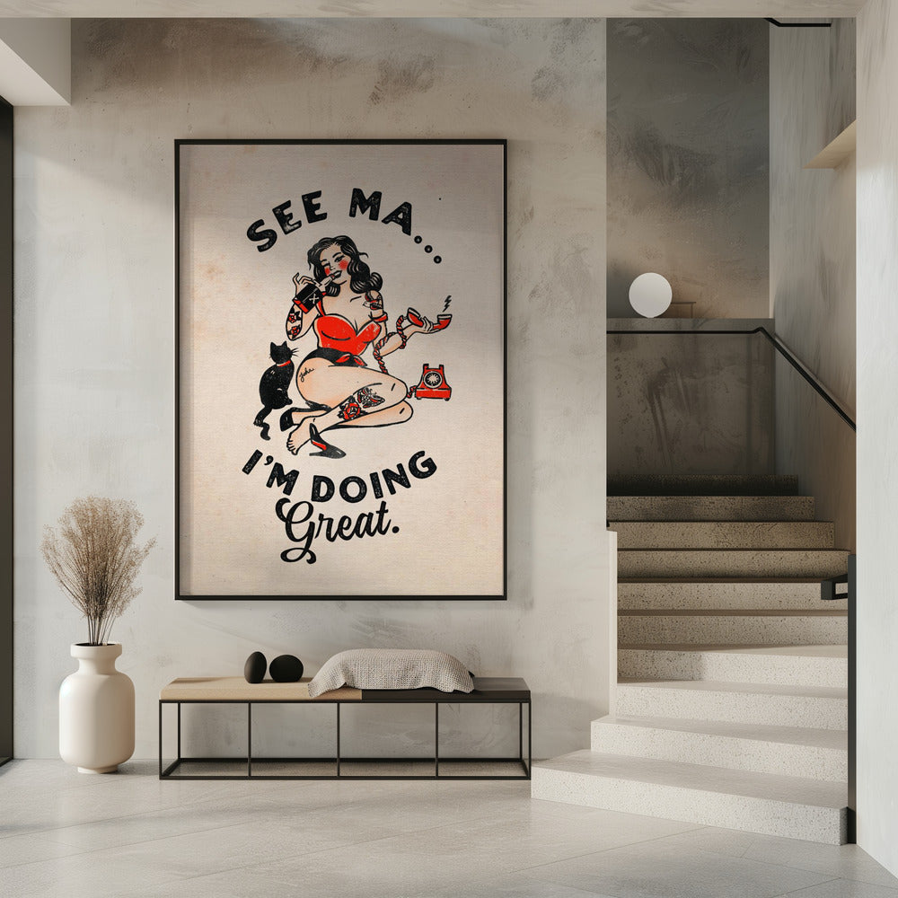 Art mural Affiche See Ma Drôle de Pin-up Vintage &amp; Chat