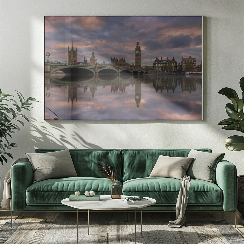 London Westminster Bridge Sunset Reflections Canvas Wall Art | A Sunset To Remember