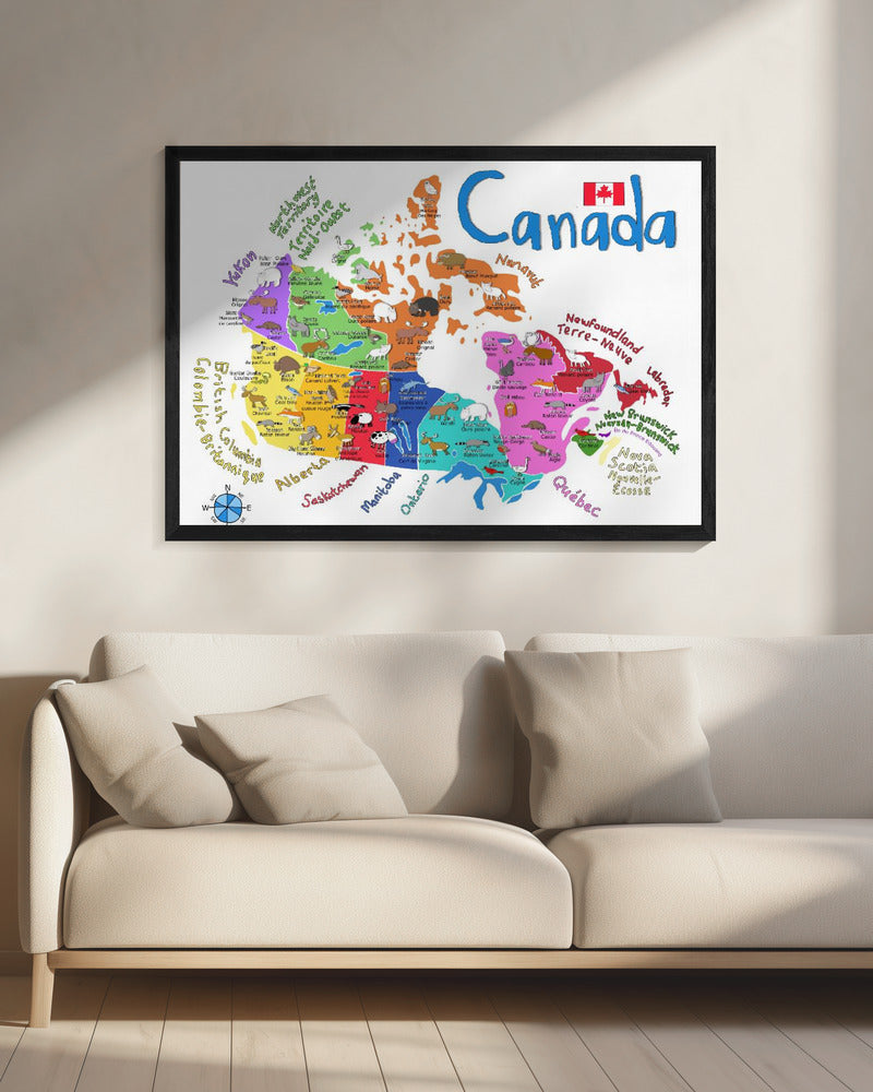 Carte illustrée murale du Canada avec animaux par Carla Daly
