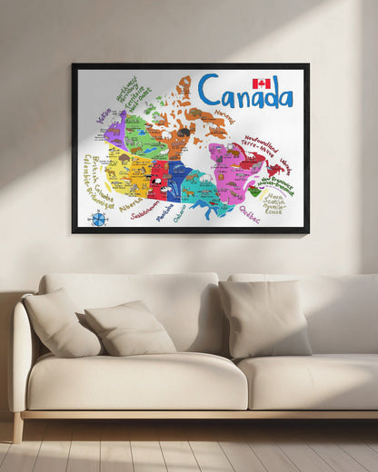 Carte illustrée murale du Canada avec animaux par Carla Daly