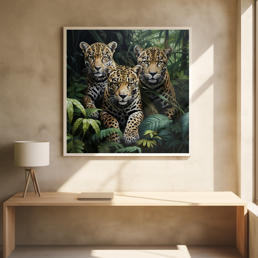 Décoration murale Trois jaguars dans la jungle