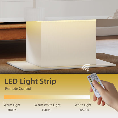 Table basse extensible Halston avec lumières LED et rangement dissimulé - Blanc