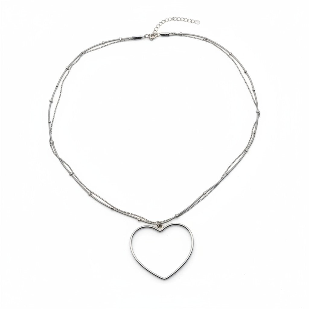 Collier cœur ouvert simple en plaqué argent