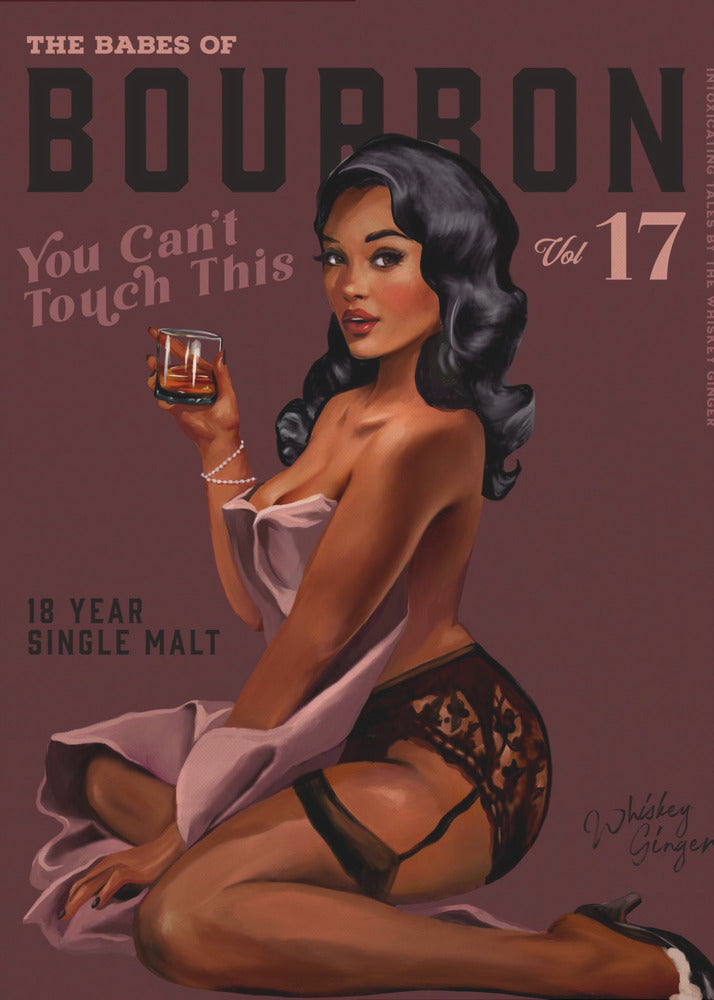 Art mural Babes of Bourbon Cant Touch This. Art sexy de fille Pin-Up rétro avec du whisky