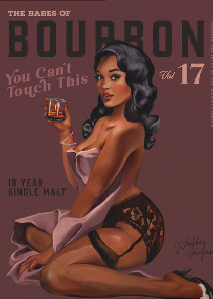 Art mural Babes of Bourbon Cant Touch This. Art sexy de fille Pin-Up rétro avec du whisky