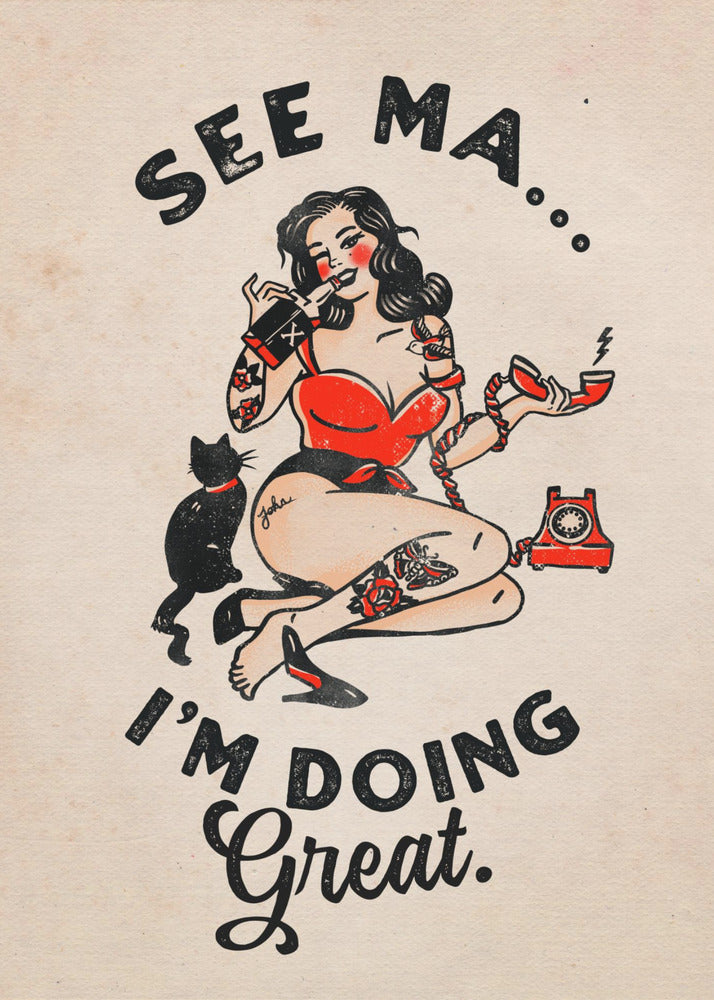 Art mural Affiche See Ma Drôle de Pin-up Vintage &amp; Chat