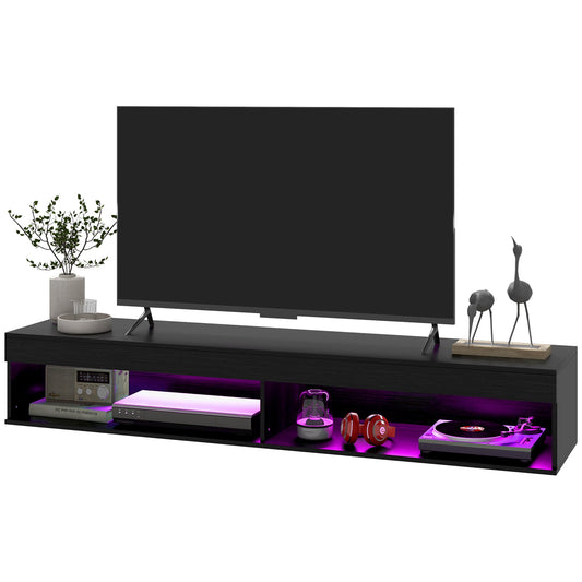 Lane Modern Wall Mounted TV Stand with Storage and LED Lights-Black