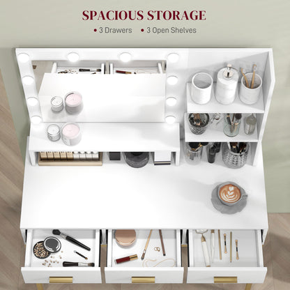 Sophia Illuminated Makeup Table with LED Lights and 3 Drawers-White