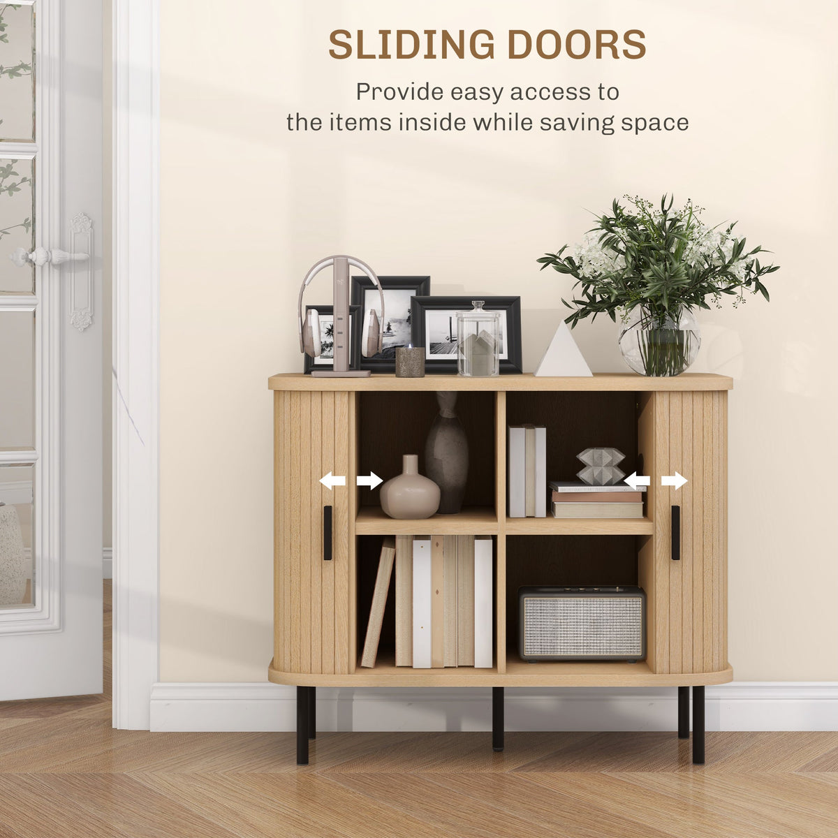 Bahut de 90 cm Aspen avec portes tambour à lattes - Chêne