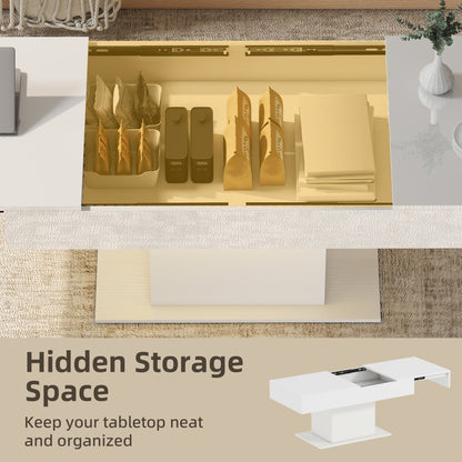 Table basse extensible Halston avec lumières LED et rangement dissimulé - Blanc