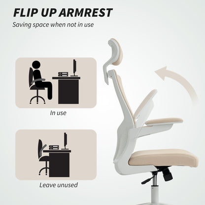 Andre Ergonomic Office Chair with 2D Lumbar Support and adjustable Headrest-Beige/White