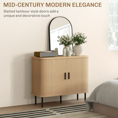 Bahut de 90 cm Aspen avec portes tambour à lattes - Chêne