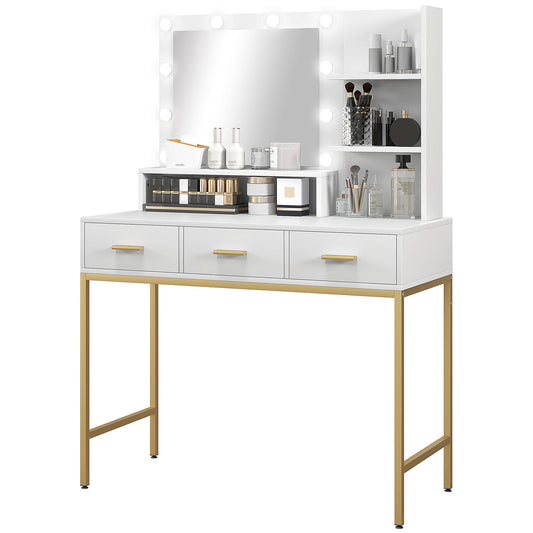 Sophia Illuminated Makeup Table with LED Lights and 3 Drawers-White