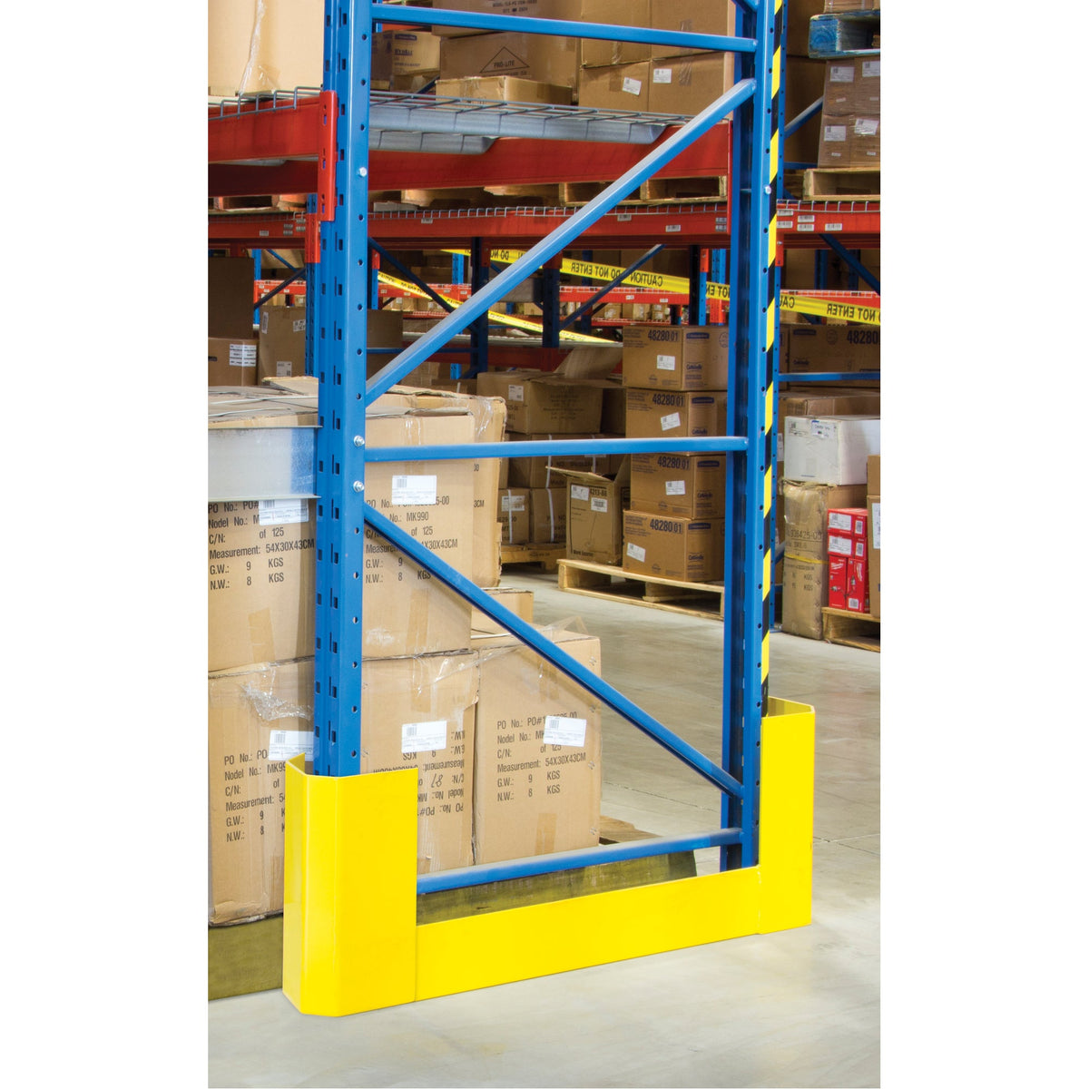 Protections d'allée de rayonnage, 3" l. x 53" L. x 16" H., Jaune sécurité