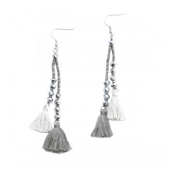 Double Tassel Crystal Drop Earring