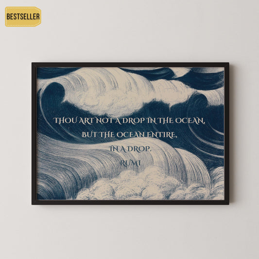 Rumi Poetry Giclee Print: Inspirational Ocean Quote Art, Blue Poem (Available Framed)