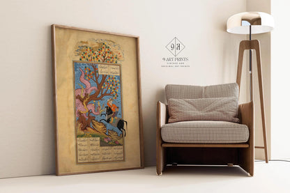 Persian Miniature Art Print: Rustam Battles a Div - Shahnama Giclee
