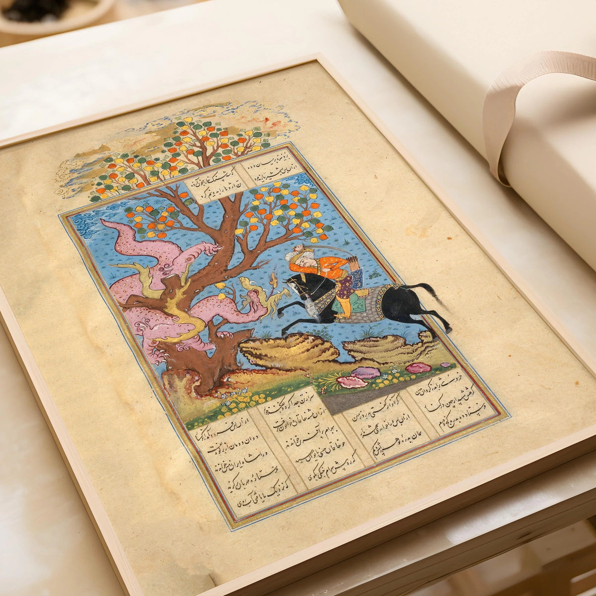 Persian Miniature Art Print: Rustam Battles a Div - Shahnama Giclee
