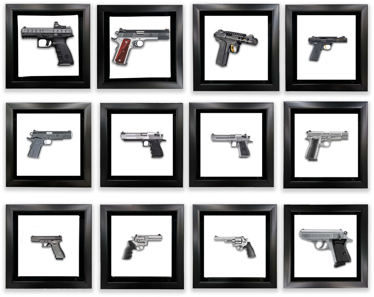 Set of 12 Mini Framed Gun Canvas Prints | 7.25-Inch Squares