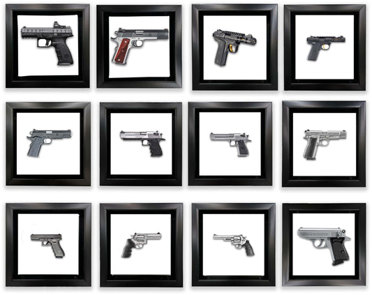 Set of 12 Mini Framed Gun Canvas Prints | 7.25-Inch Squares