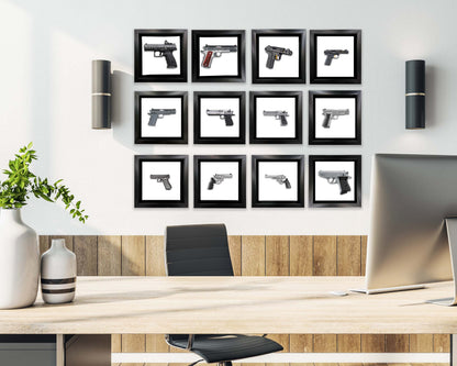 Set of 12 Mini Framed Gun Canvas Prints | 7.25-Inch Squares