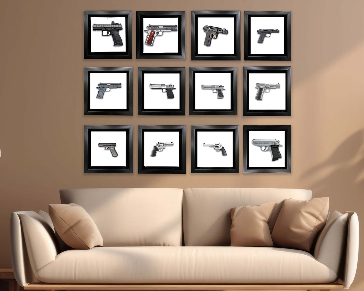 Set of 12 Mini Framed Gun Canvas Prints | 7.25-Inch Squares
