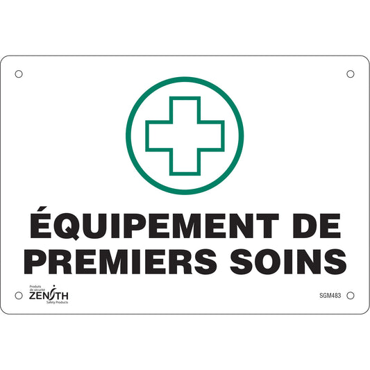 "Premiers Soins" Sign, 7" x 10", Aluminum, French with Pictogram