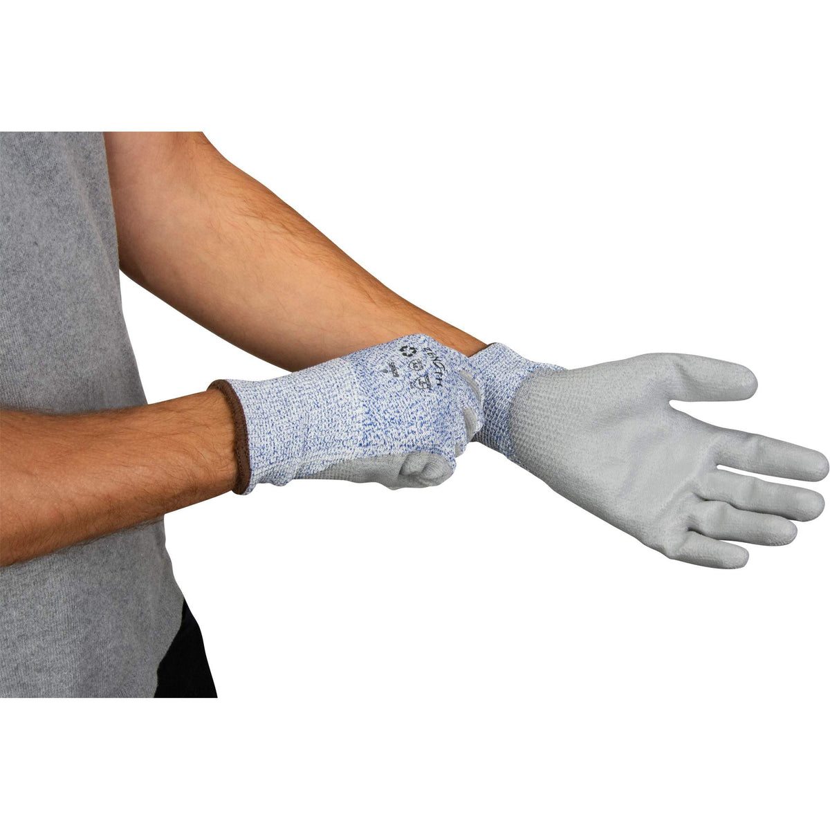 Eco-Friendly Stretch Cut-Resistant Gloves, 7, 13 Gauge, Polyurethane Coated, ASTM ANSI Level A2