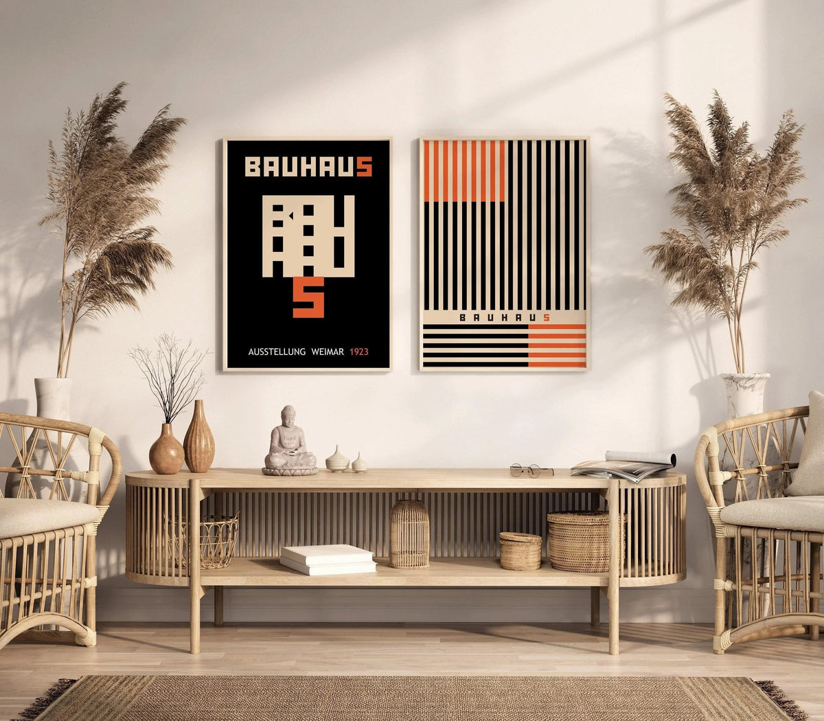STATEMENT DUO Black and Orange Bauhaus |   | Mid-Century Modern Art Print Posters | available framed